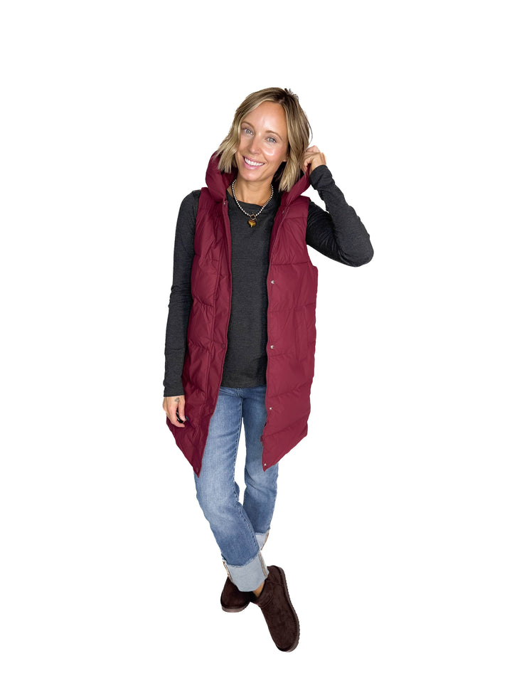 Sierra Mist Coated Longline Vest- BURGUNDY