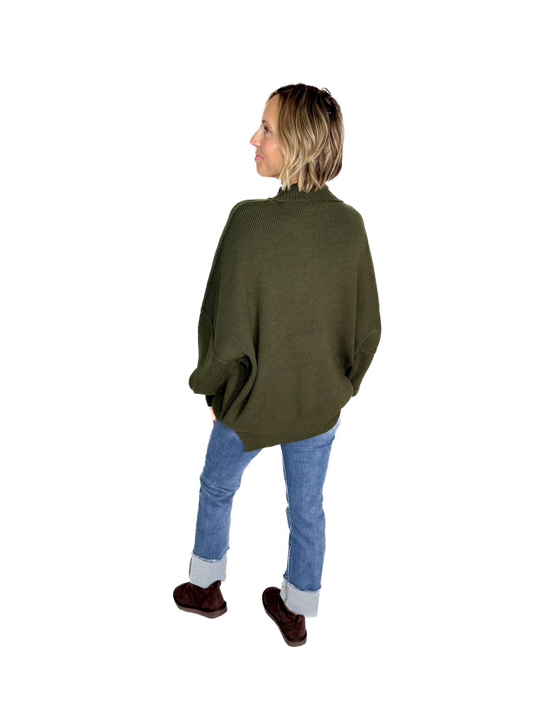 Frosted Pines Oversized Side Slit Sweater- DARK OLIVE