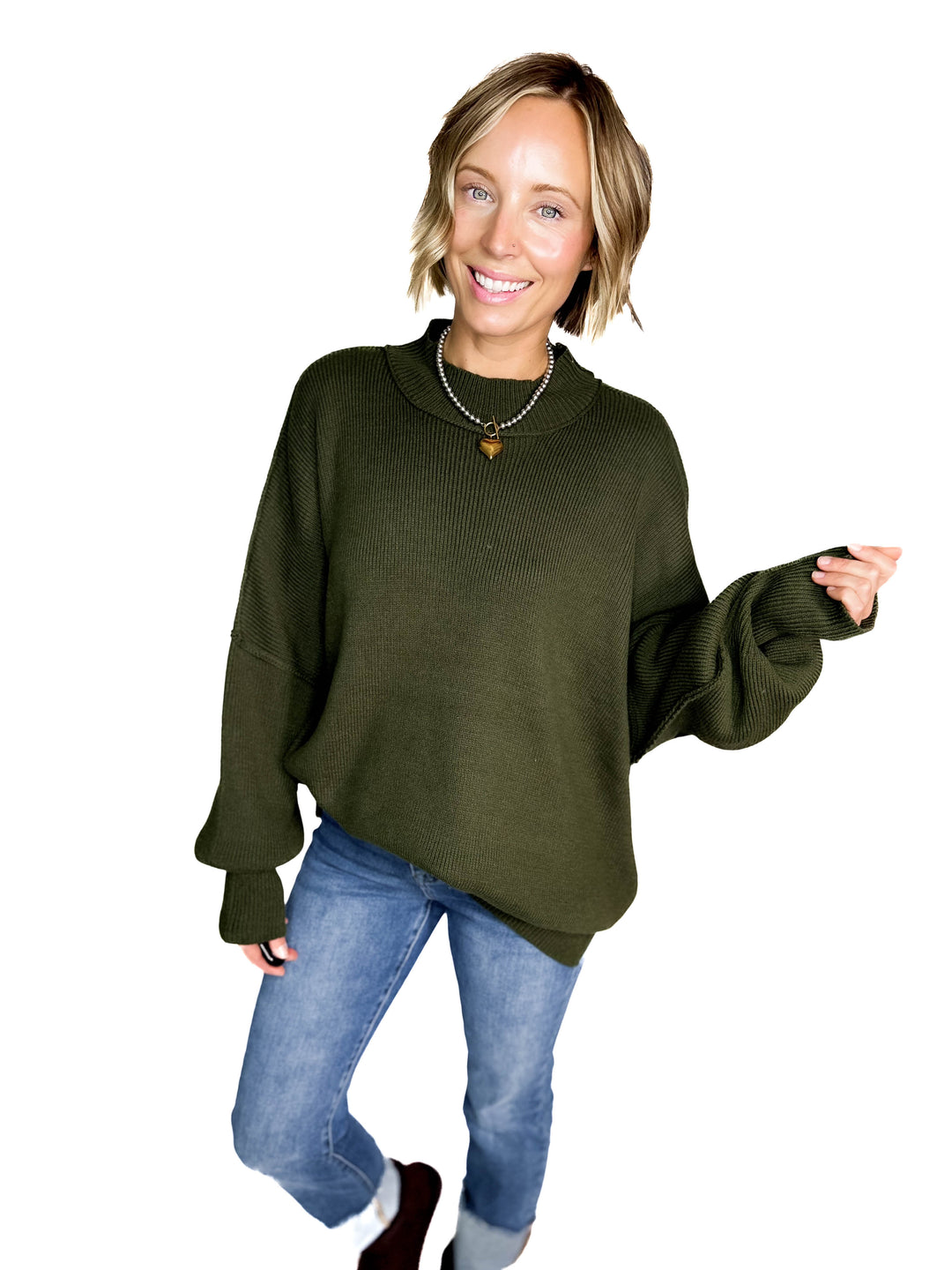 Frosted Pines Oversized Side Slit Sweater- DARK OLIVE