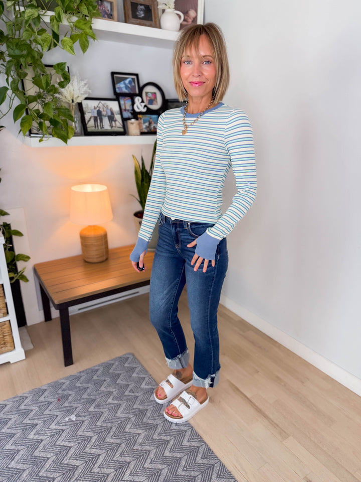 Renata Thermal Long Sleeve- BLUE STRIPE