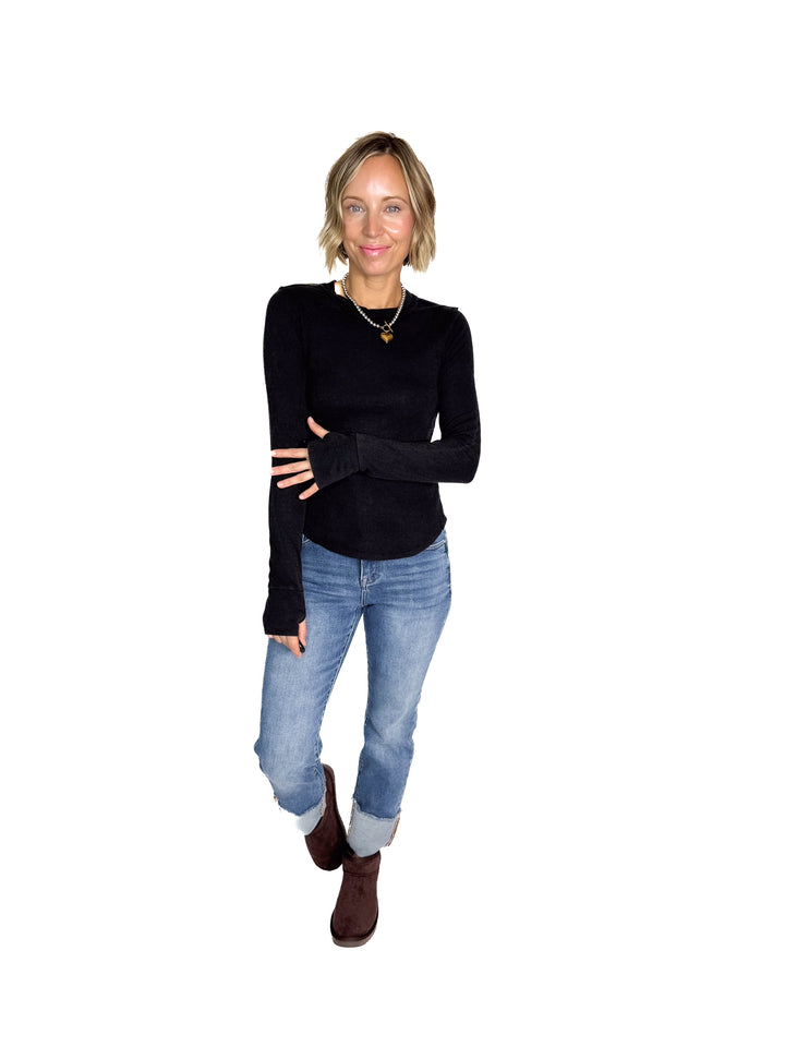 Tova Ribbed Long Sleeve- BLACK