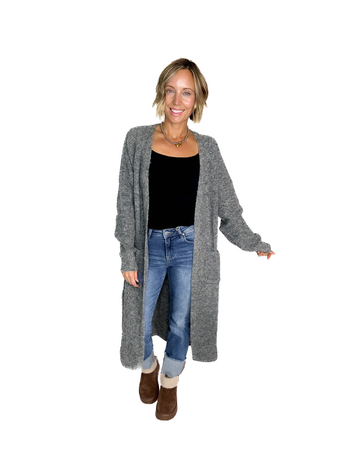 Alisa Longline Open Front Cardigan- CHARCOAL