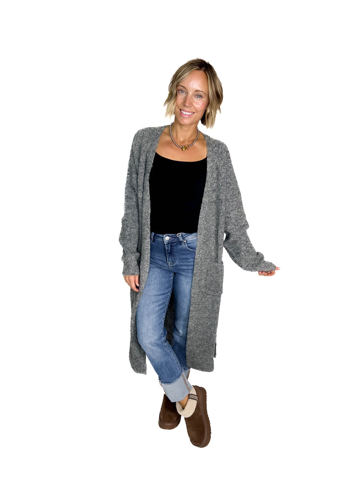 Alisa Longline Open Front Cardigan- CHARCOAL