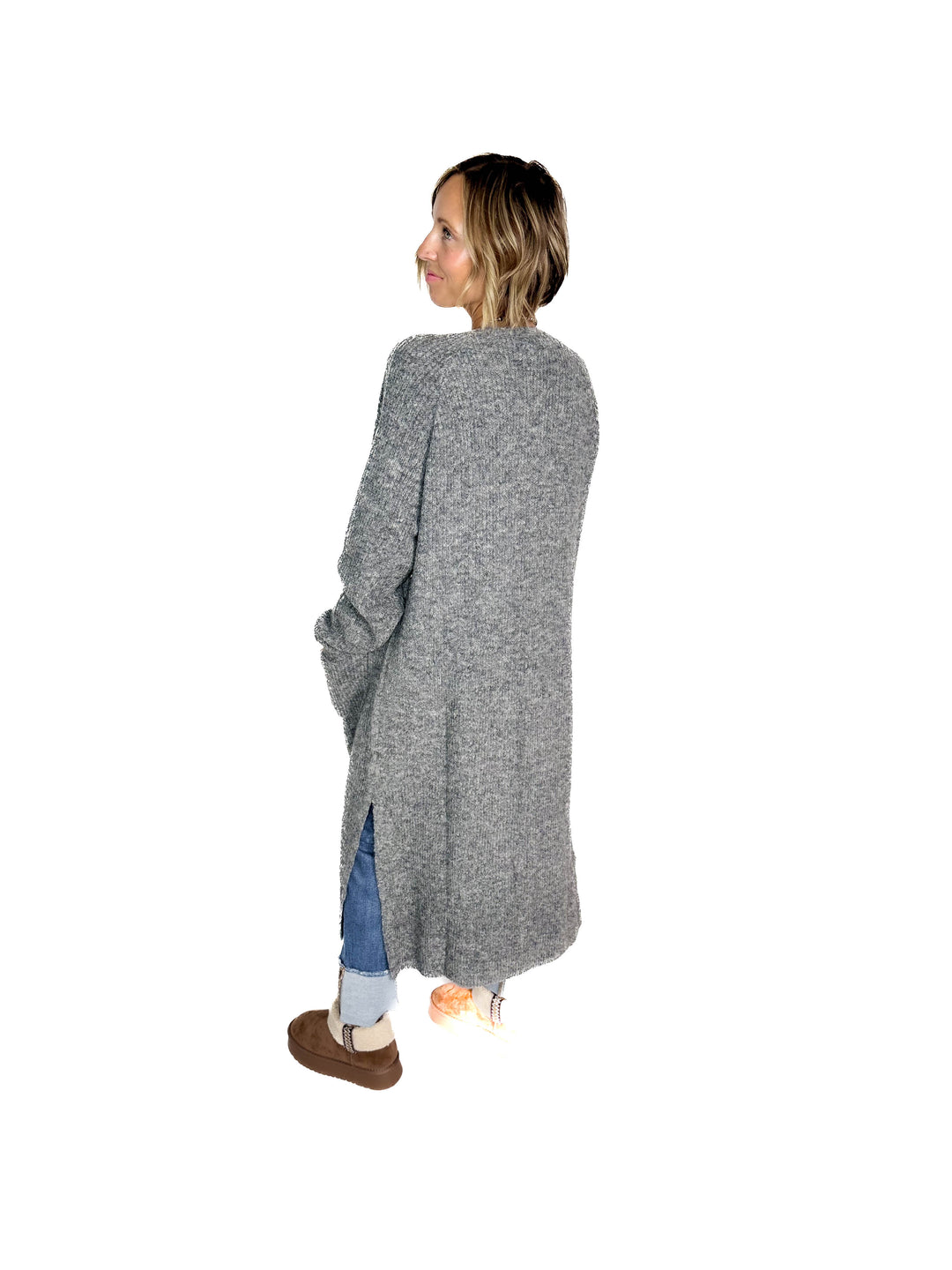 Alisa Longline Open Front Cardigan- CHARCOAL
