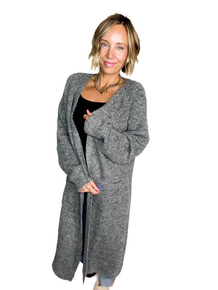 Alisa Longline Open Front Cardigan- CHARCOAL