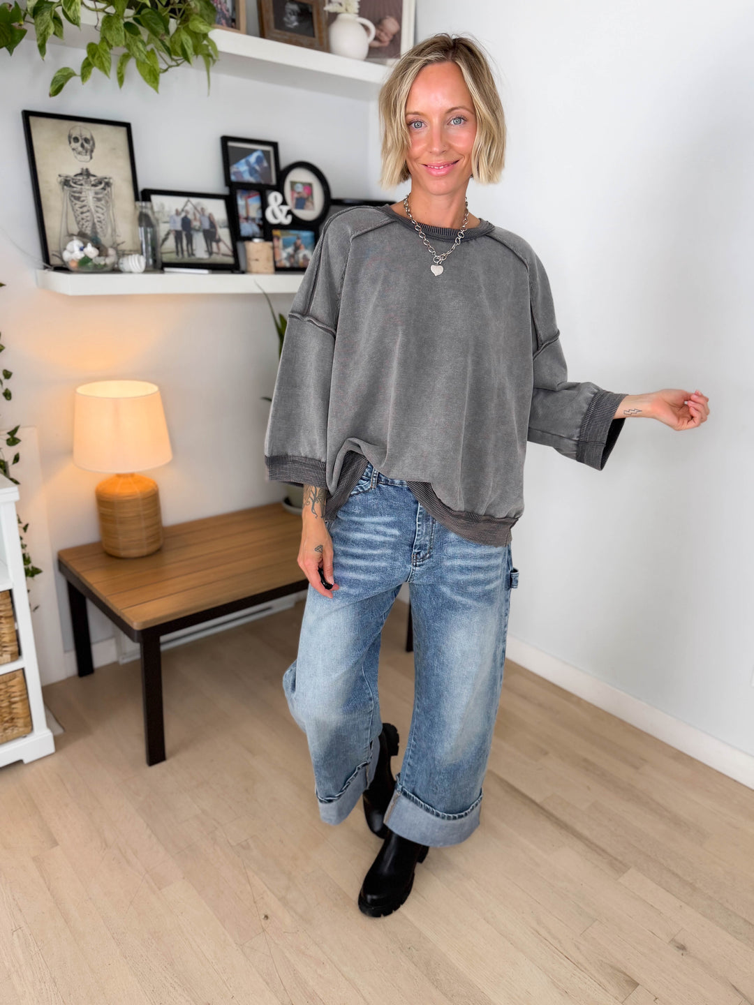 Moonfall Mineral Washed 1/2 Sleeve Pullover- ASH