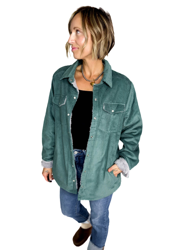 Ridge Corduroy Sherpa Lined Jacket- PEACOCK
