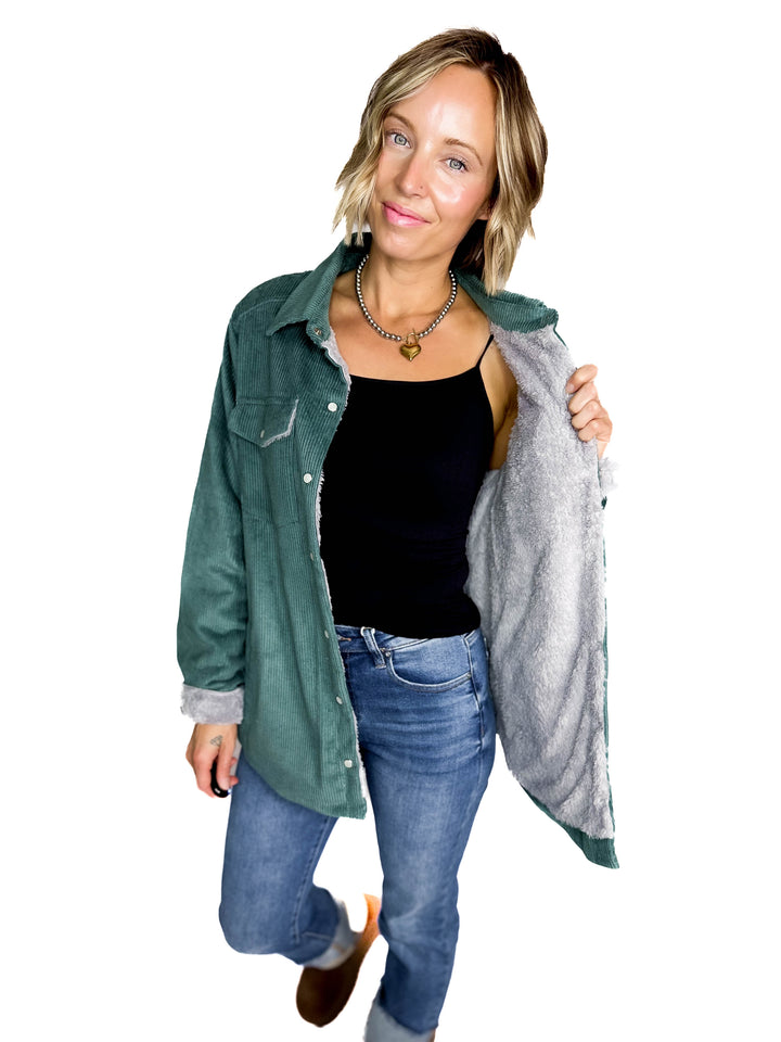 Ridge Corduroy Sherpa Lined Jacket- PEACOCK