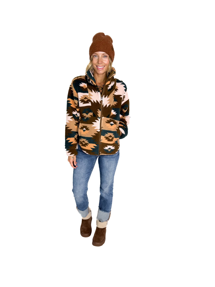 Ainsley Plush Sherpa Full Zip- SEPIA PRAIRIE