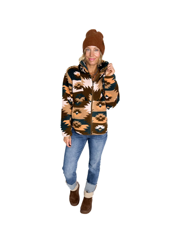 Ainsley Plush Sherpa Full Zip- SEPIA PRAIRIE