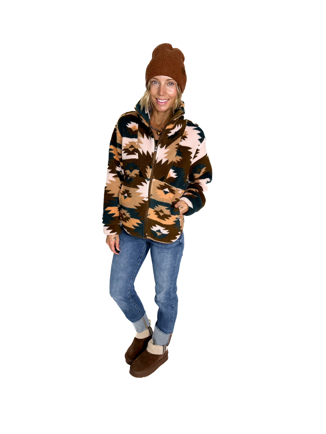 Ainsley Plush Sherpa Full Zip- SEPIA PRAIRIE