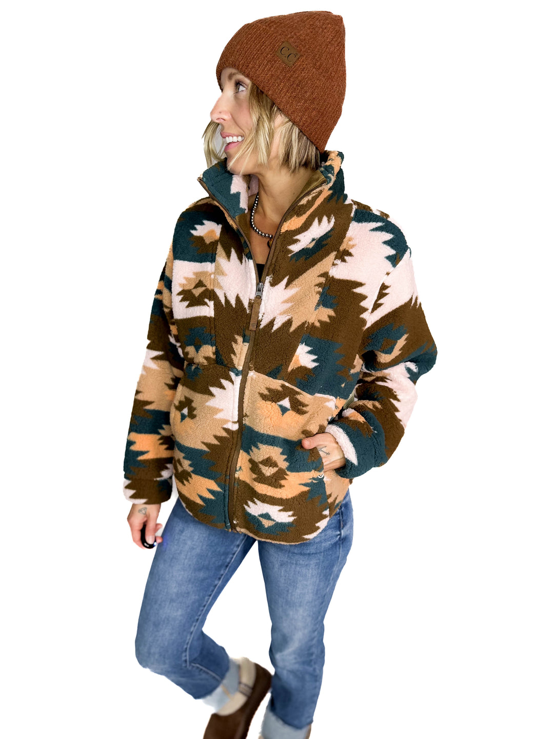 Ainsley Plush Sherpa Full Zip- SEPIA PRAIRIE
