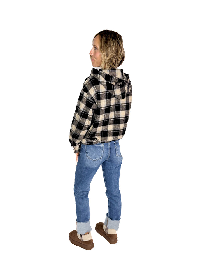 Briar Lightweight Flannel Plaid Pullover Hoodie- BLACK/COMBO