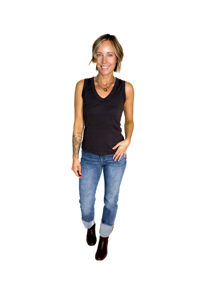 Cooper Cotton V-Neck Tank- CHARCOAL
