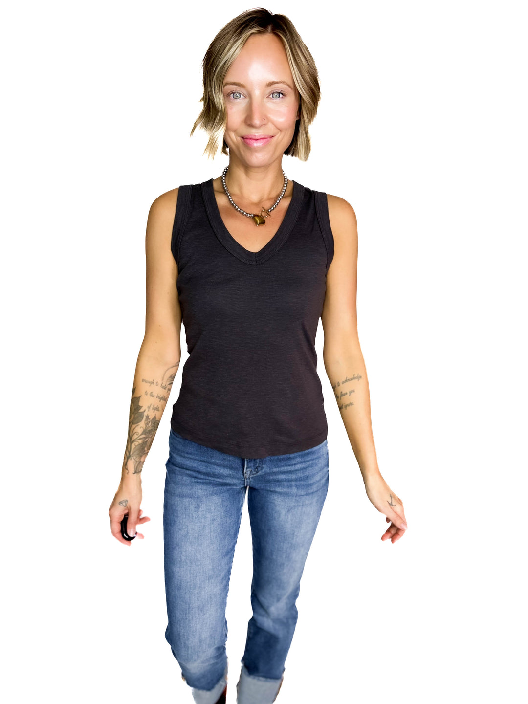 Cooper Cotton V-Neck Tank- CHARCOAL