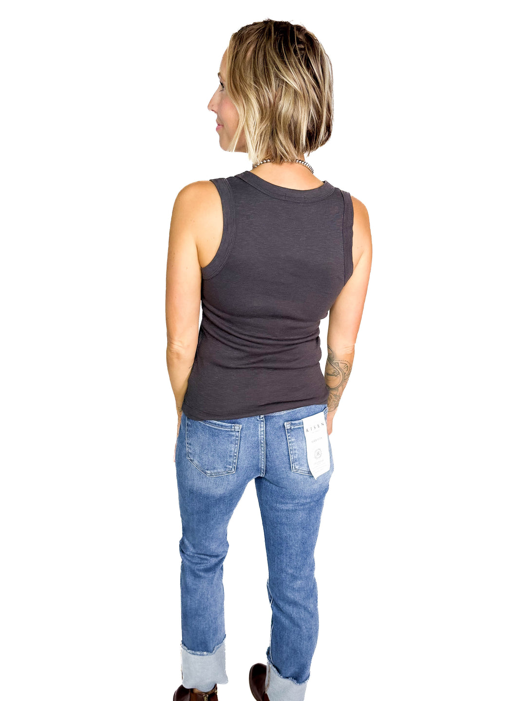Cooper Cotton V-Neck Tank- CHARCOAL