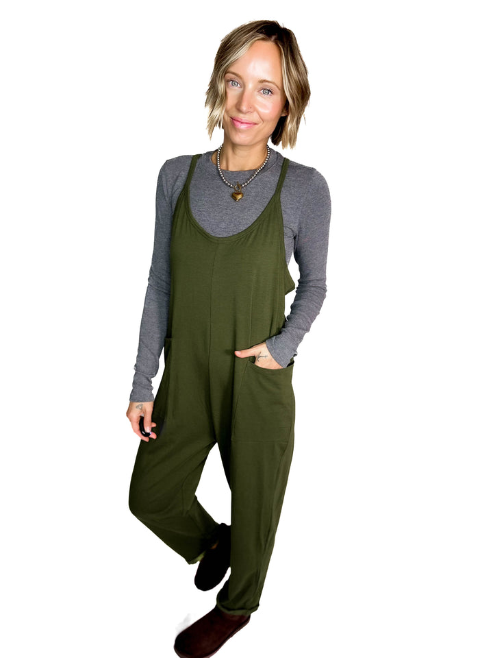 Luxe Lounge Jumpsuit- DARK OLIVE