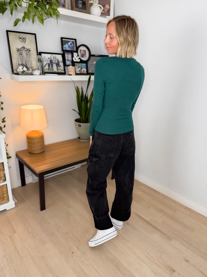 Only Riley Organic Cotton Long Sleeve Top- JUNE BUG GREEN