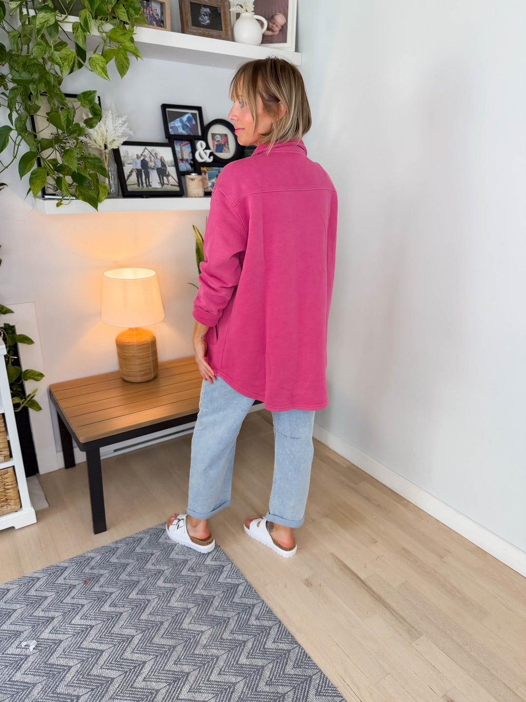 MONO B Valerie Snap on Shacket- PLUM PINK