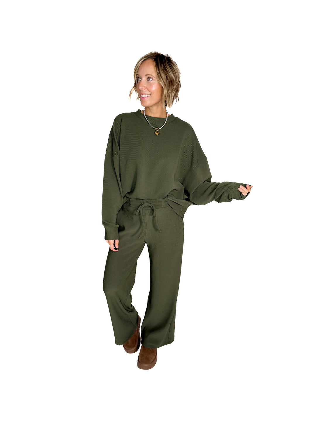 Cider Run Ribbed Set- DARK OLIVE