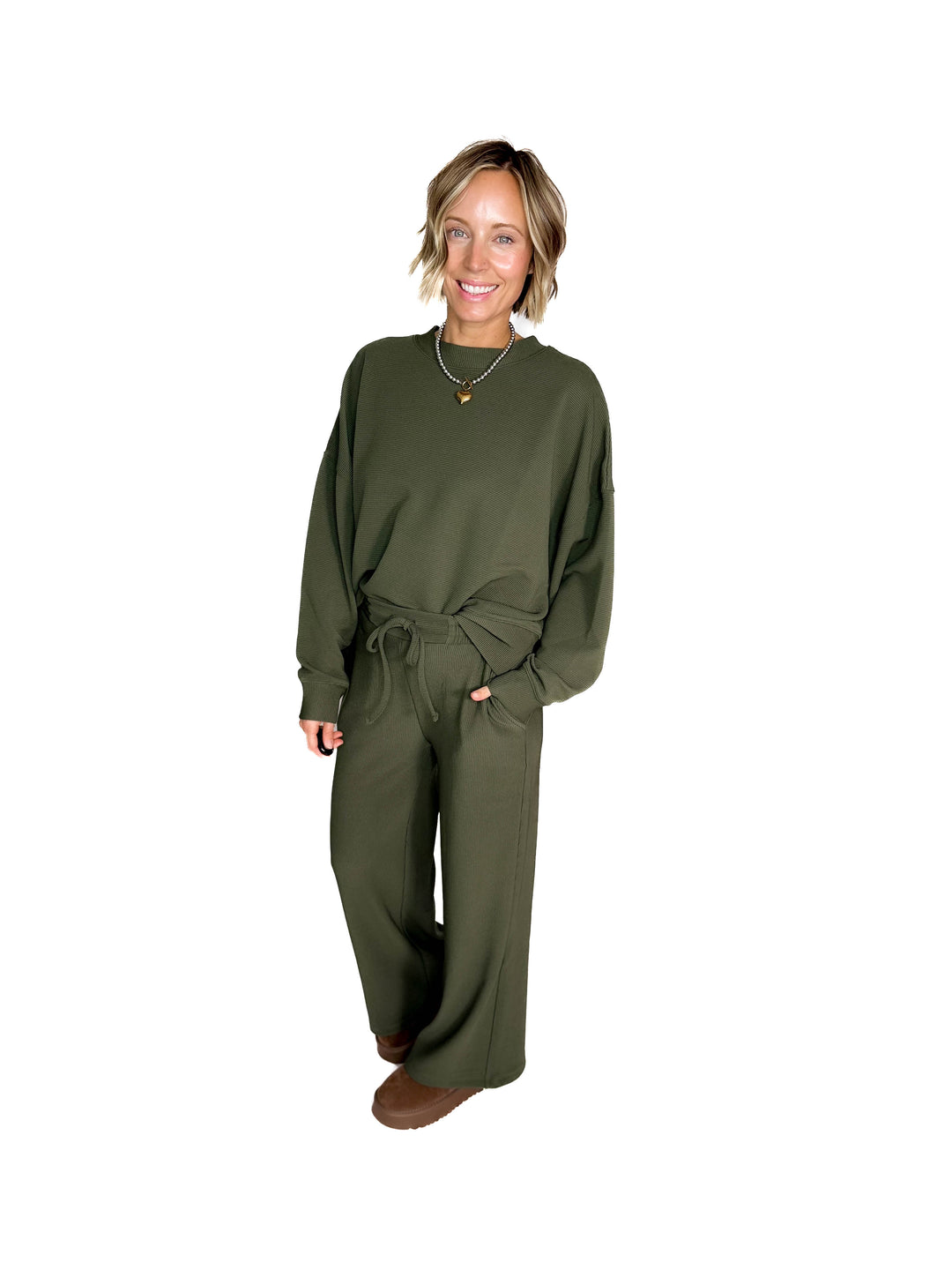 Cider Run Ribbed Set- DARK OLIVE