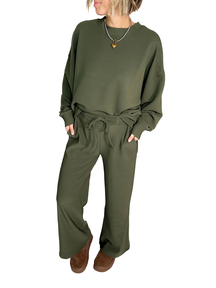 Cider Run Ribbed Set- DARK OLIVE