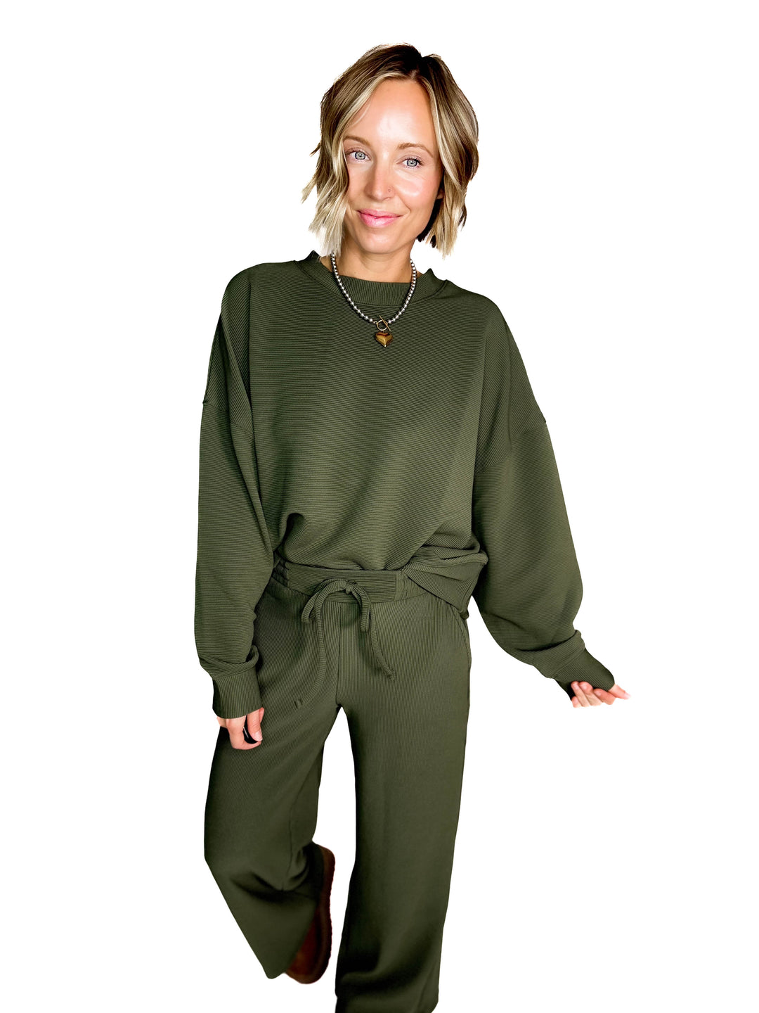 Cider Run Ribbed Set- DARK OLIVE