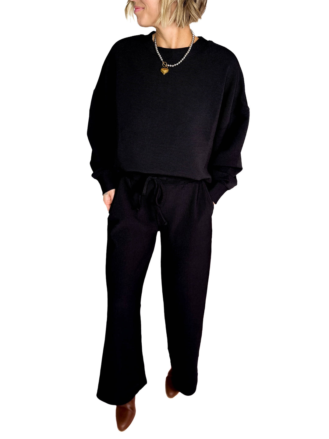 Cider Run Ribbed Set- BLACK