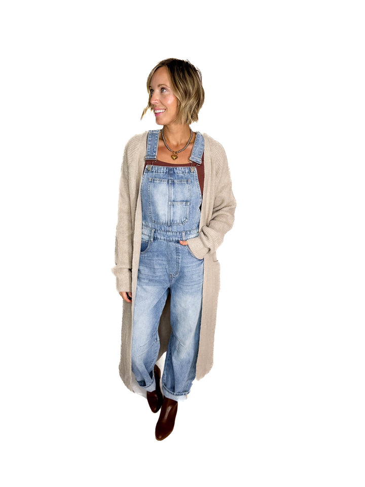Alisa Longline Open Front Cardigan- OATMEAL