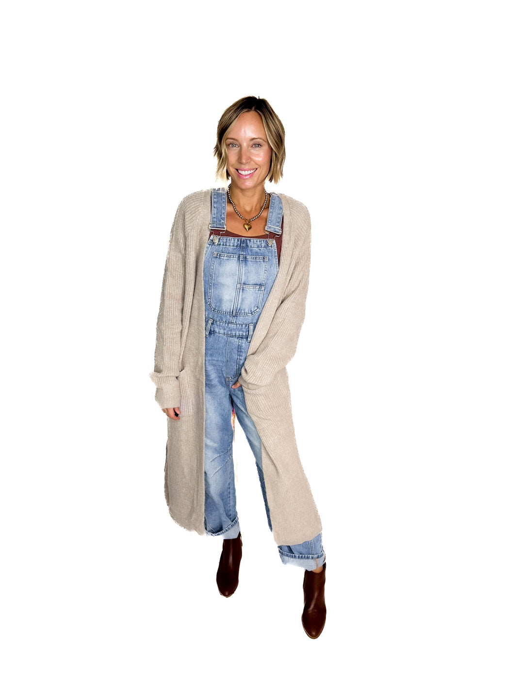 Alisa Longline Open Front Cardigan- OATMEAL