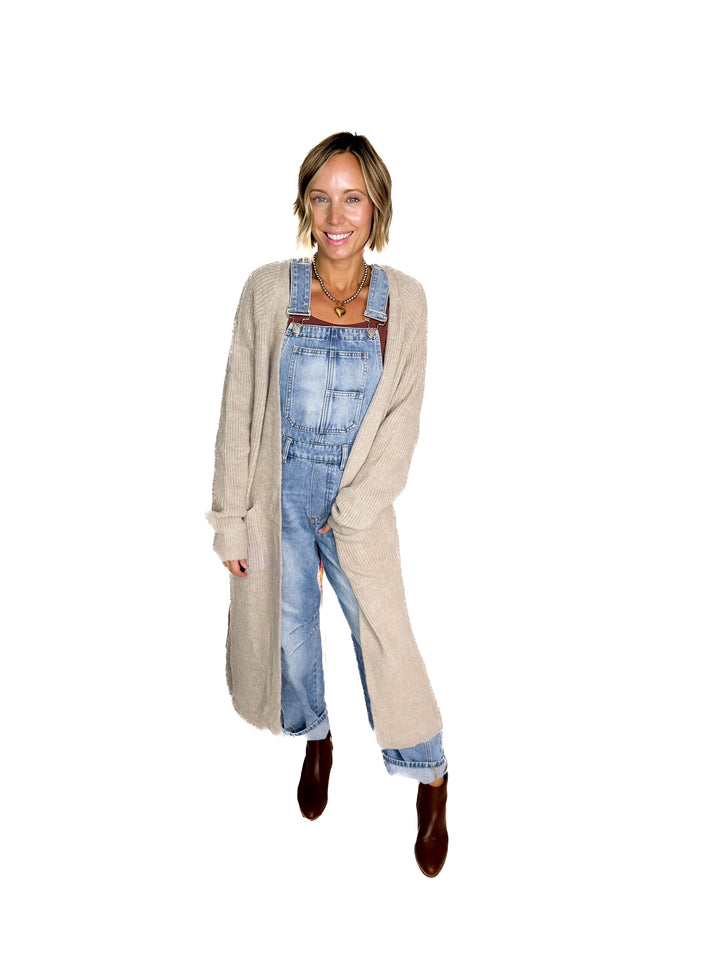 Alisa Longline Open Front Cardigan- OATMEAL