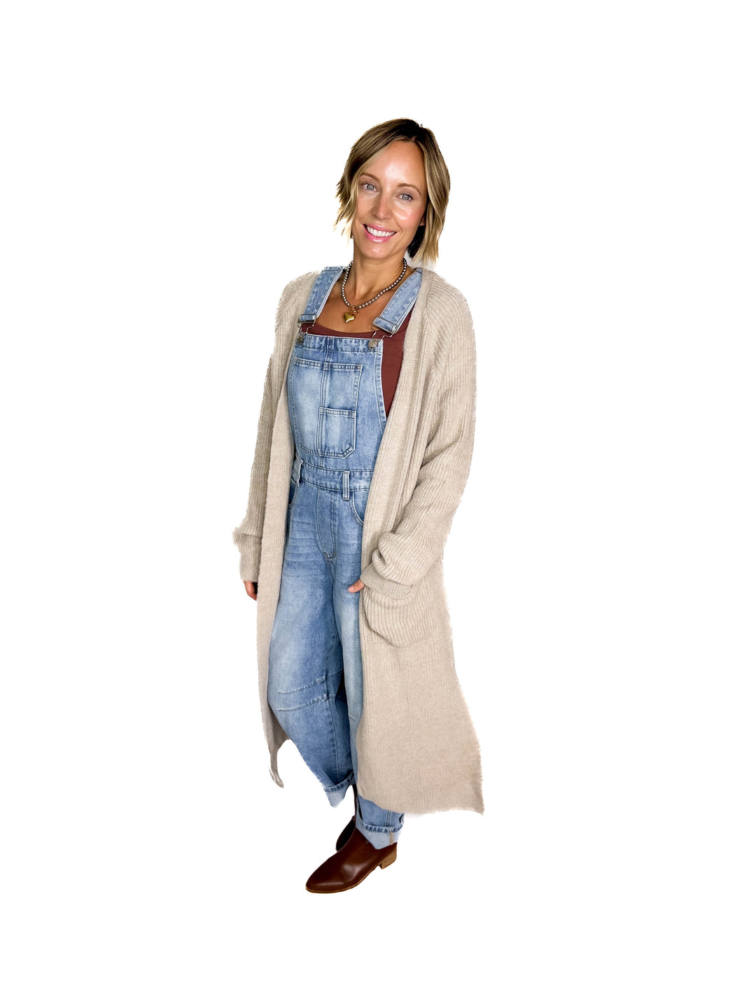 Alisa Longline Open Front Cardigan- OATMEAL