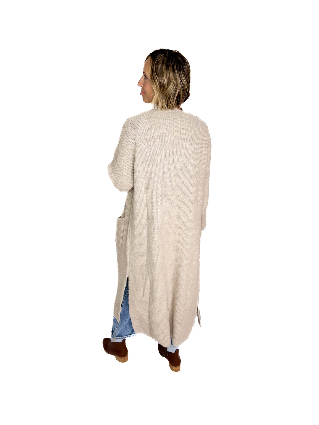 Alisa Longline Open Front Cardigan- OATMEAL