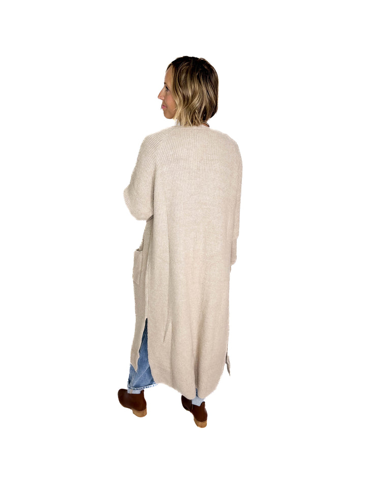 Alisa Longline Open Front Cardigan- OATMEAL