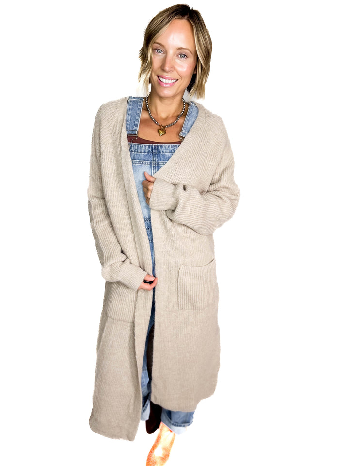 Alisa Longline Open Front Cardigan- OATMEAL