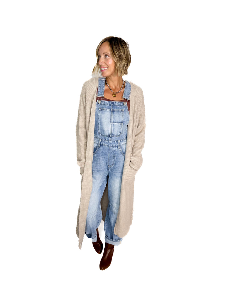 Alisa Longline Open Front Cardigan- OATMEAL