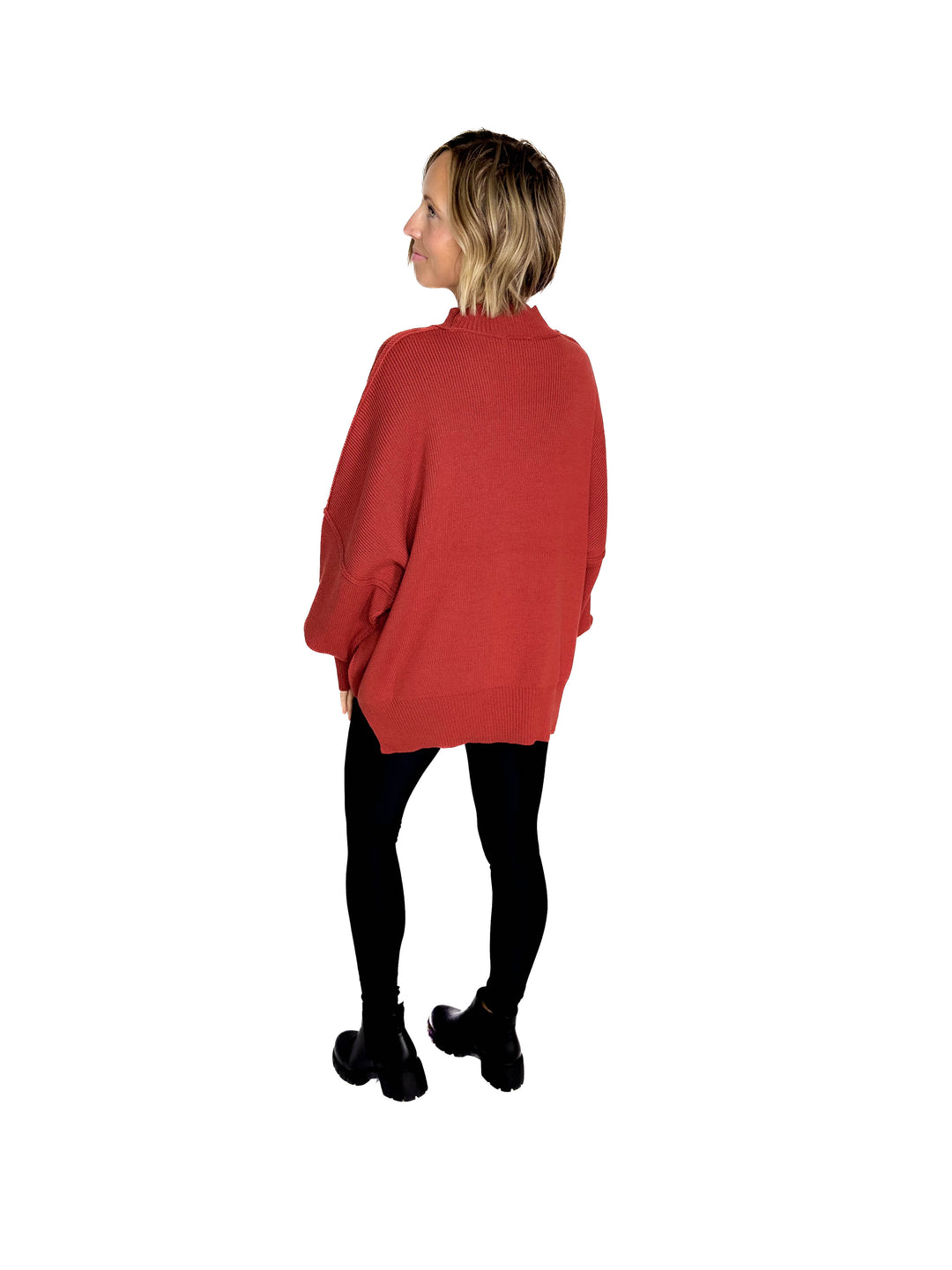 Frosted Pines Oversized Side Slit Sweater- RUST