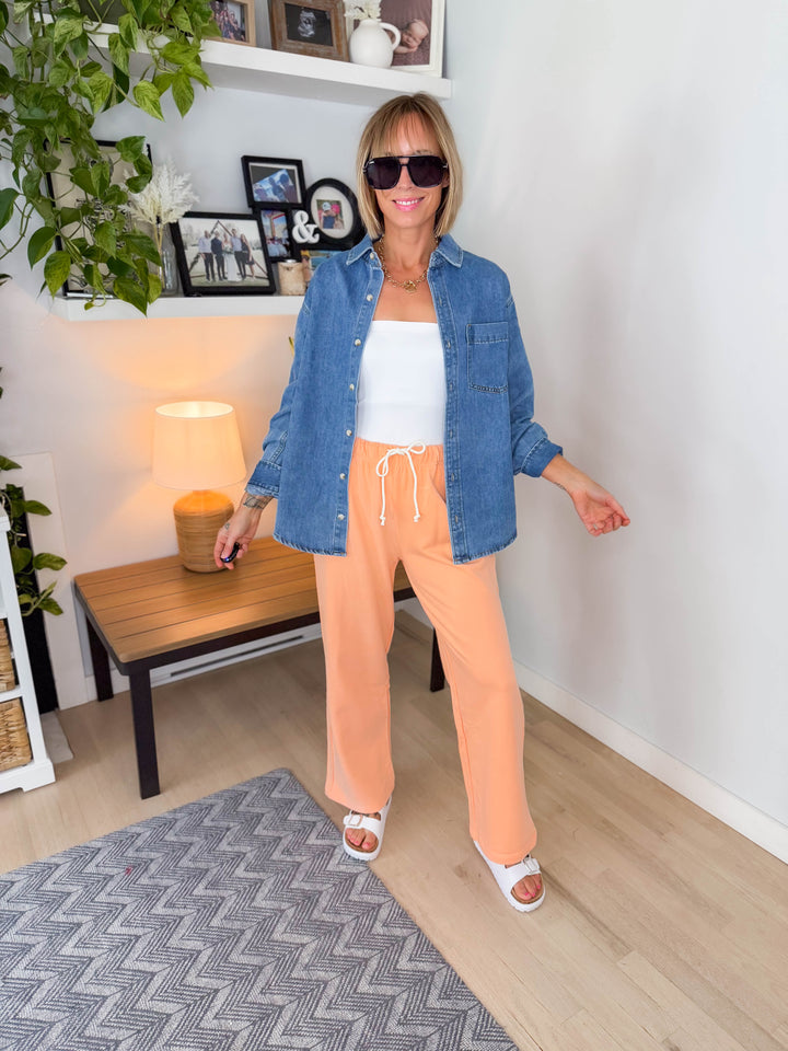 Saga Denim Button Down Oversized Shirt Jacket- MEDIUM WASH