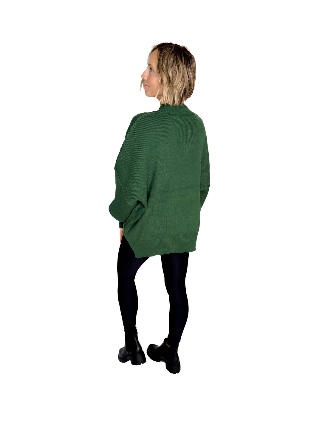 Frosted Pines Oversized Side Slit Sweater- DARK GREEN