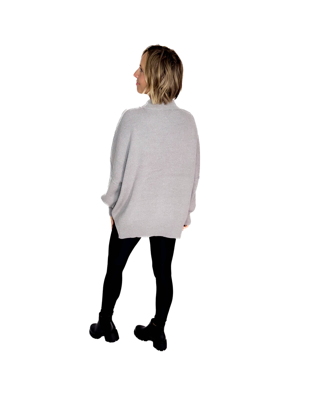 Frosted Pines Oversized Side Slit Sweater- HTHR GREY