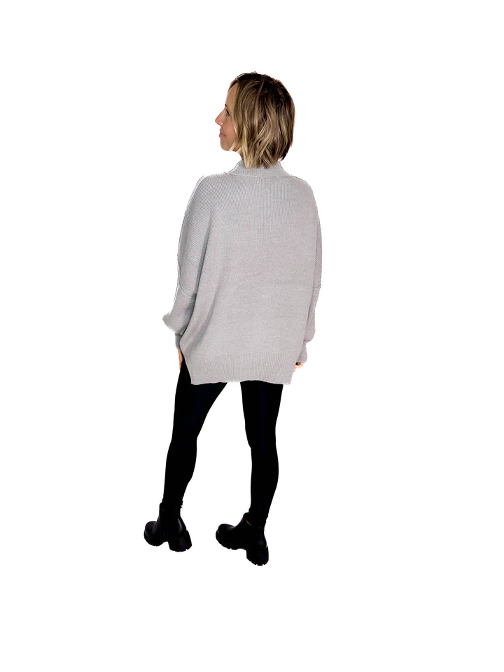 Frosted Pines Oversized Side Slit Sweater- HTHR GREY