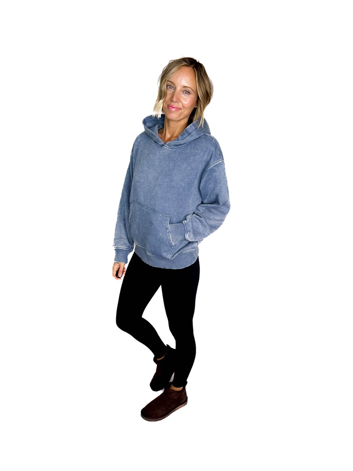 Sweater Weather Washed Hoodie- DUSTY BLUE
