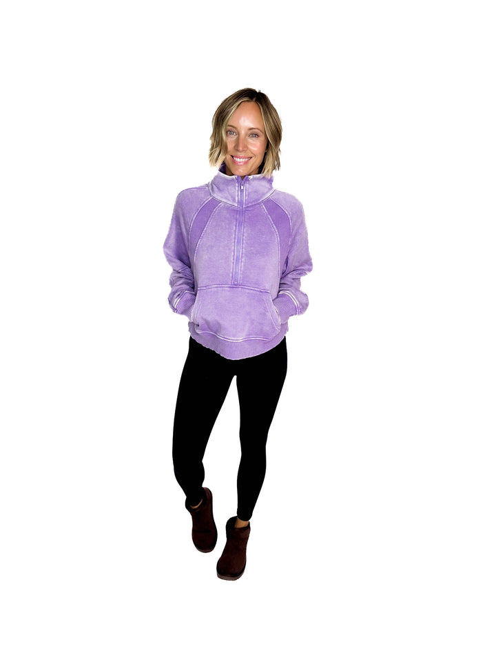 Cozy Hour Mock Neck 1/2 Zip- LAVENDER