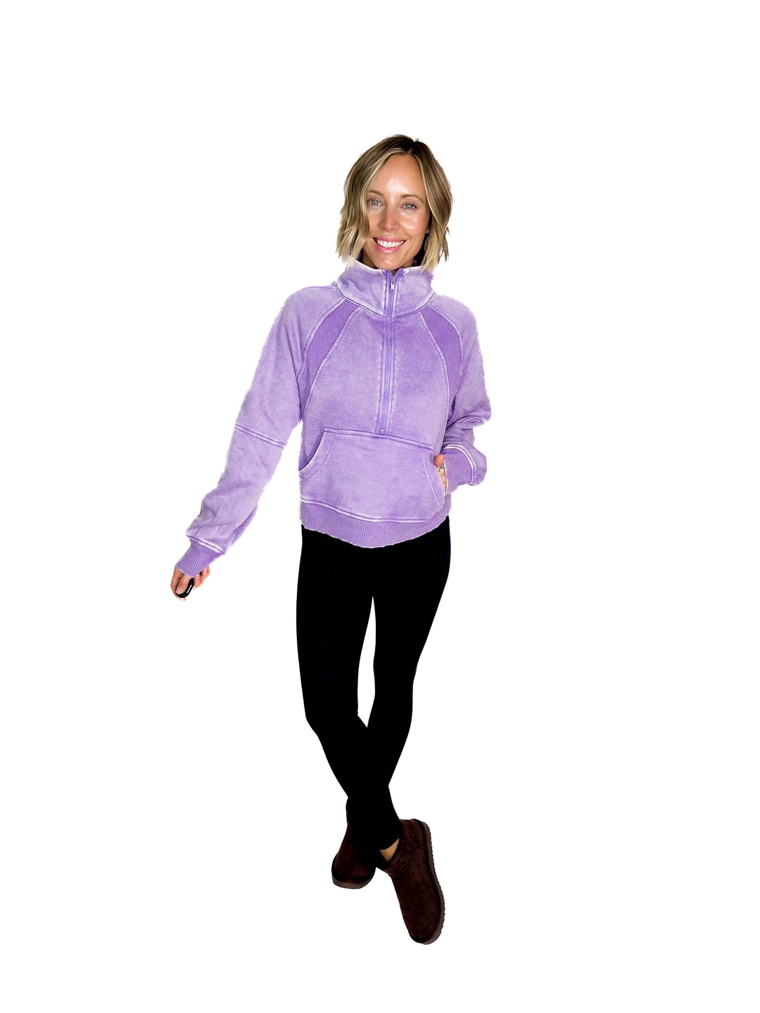 Cozy Hour Mock Neck 1/2 Zip- LAVENDER