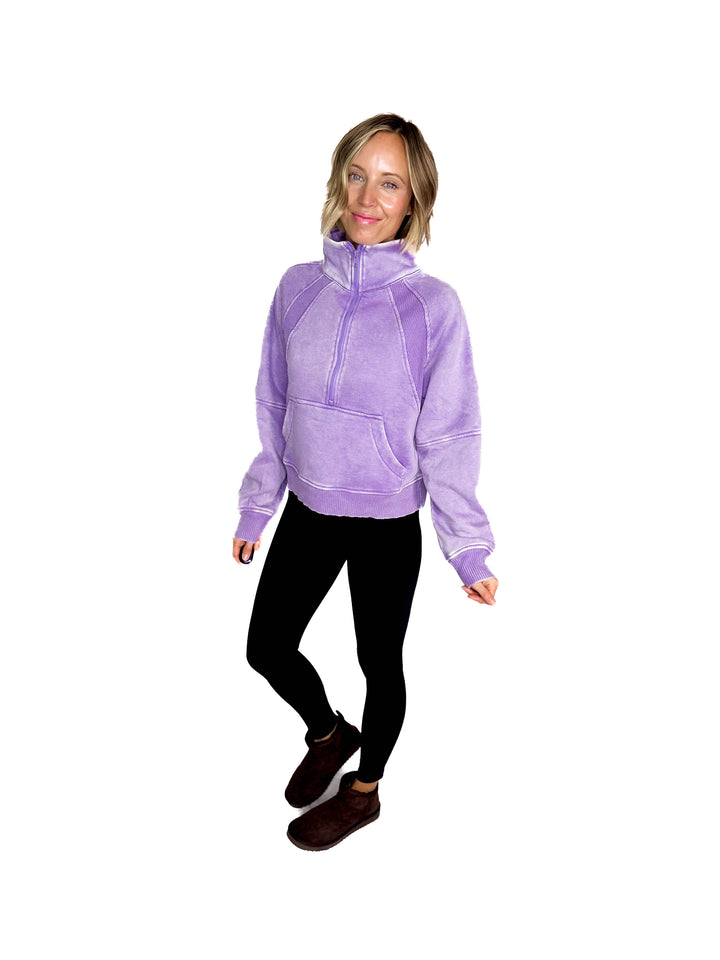 Cozy Hour Mock Neck 1/2 Zip- LAVENDER