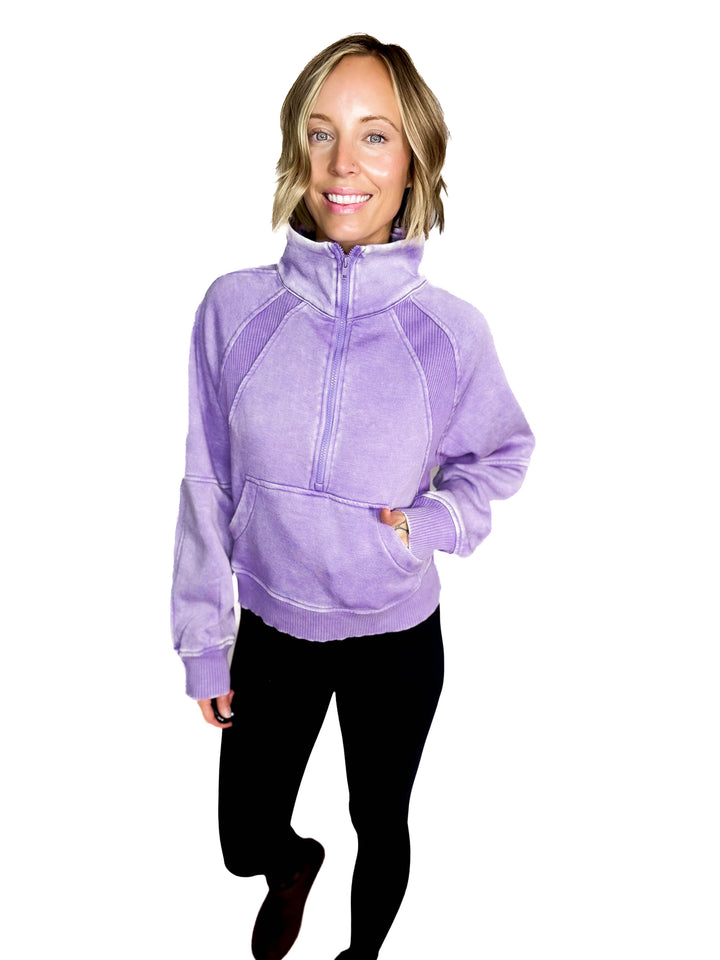 Cozy Hour Mock Neck 1/2 Zip- LAVENDER