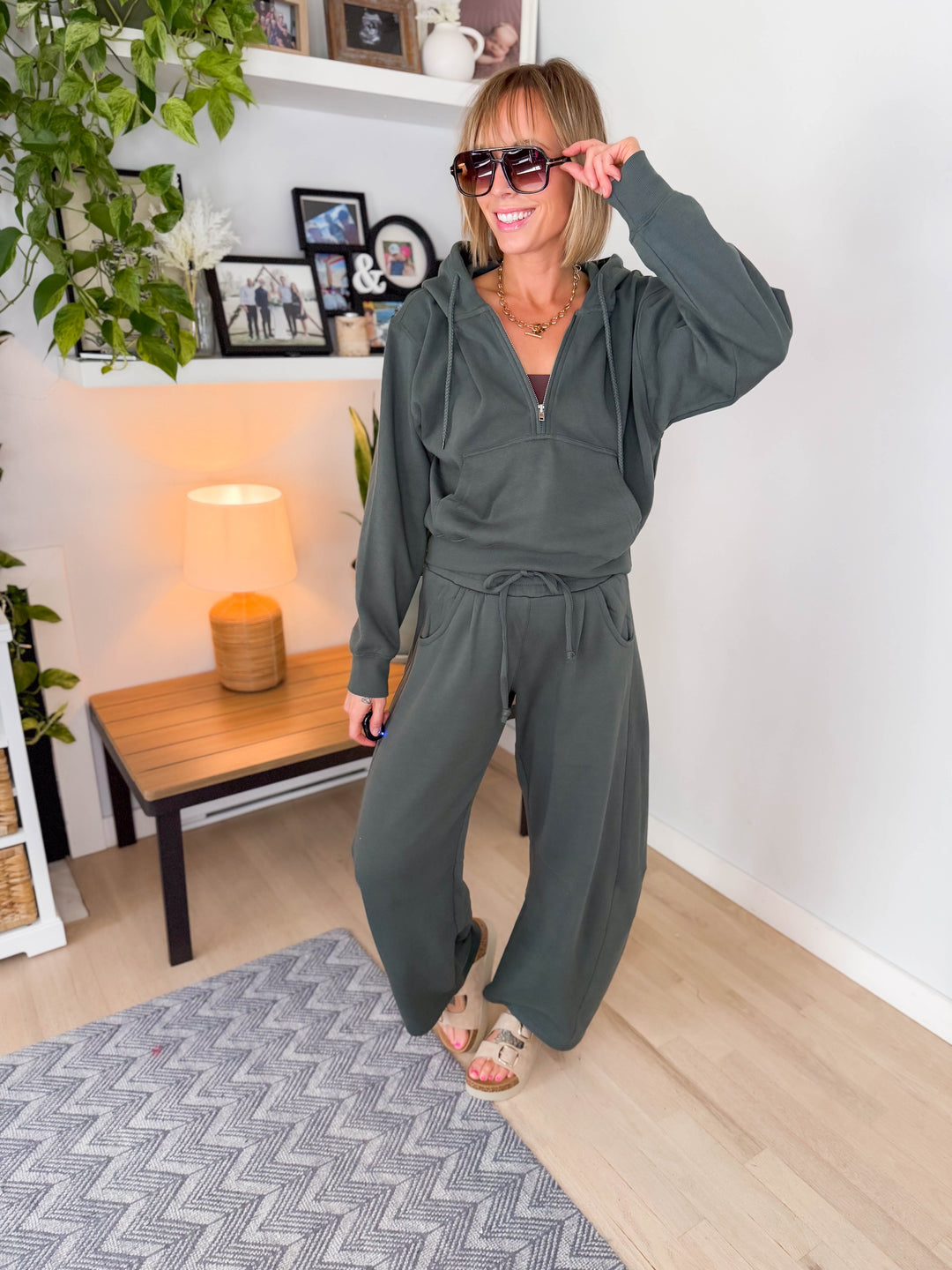 Huxlee Cotton Blend 1/2 Zip- ARMY GREEN