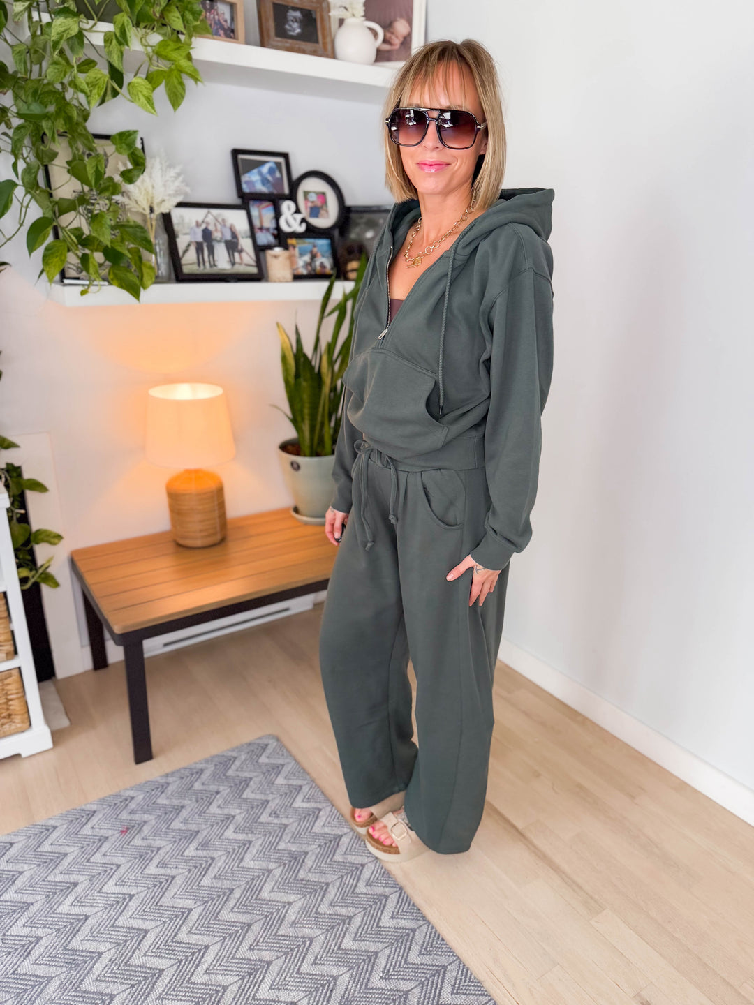 Huxlee Cotton Blend 1/2 Zip- ARMY GREEN