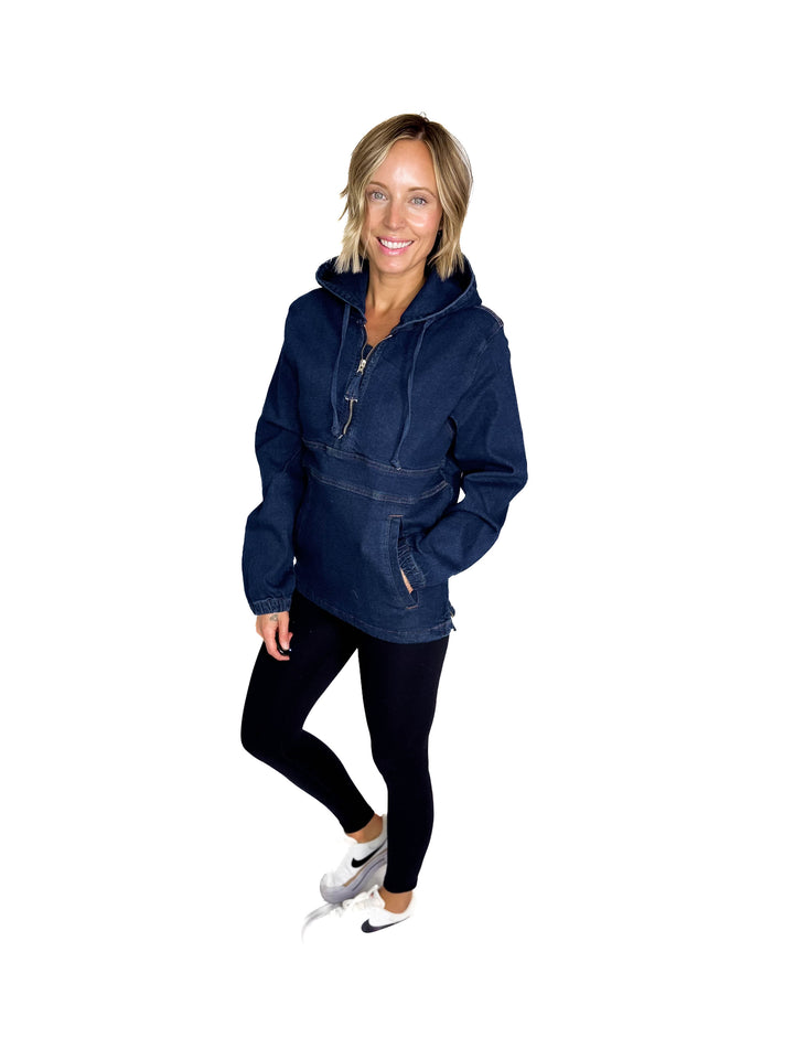 Bex Denim Hoodie Jacket- DARK WASH