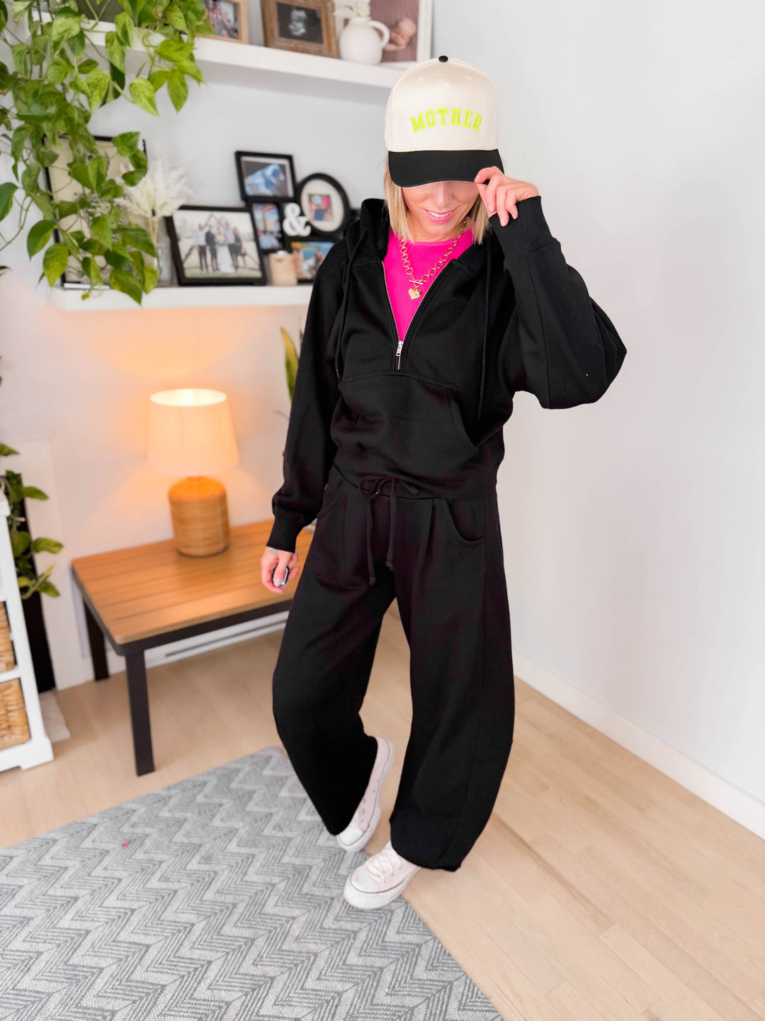 Huxlee Cotton Blend 1/2 Zip- BLACK